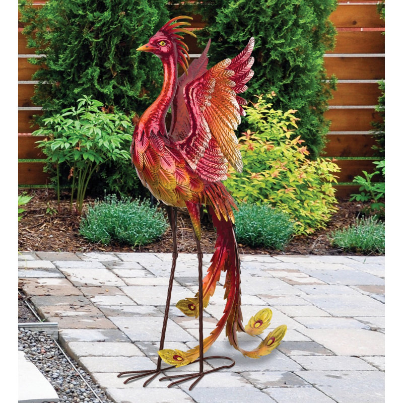 Trinx 36 Inch Phoenix Decor Metal Garden Statues Standard - Up